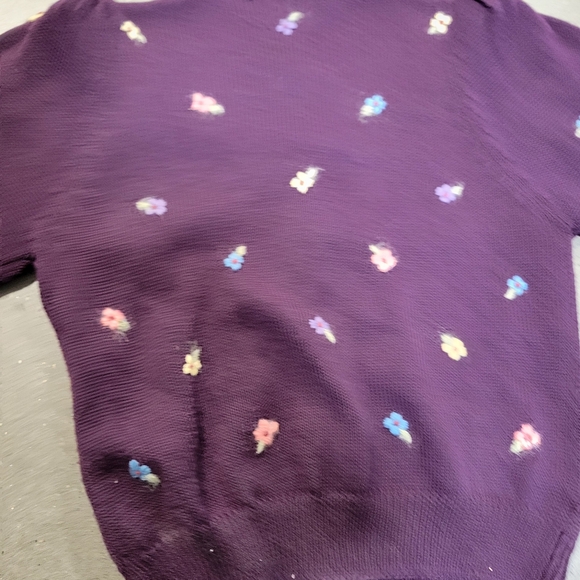 Herman Geist Button Down Cardigan Hand Embroidered Wool Sweater Plum Size M - Picture 9 of 16